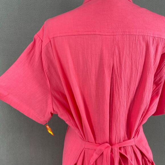 Vtg 80s 90s Two Potato Button Down Tie Back Short Sleeve Maxi Dress XL Pink NOS - Picture 6 of 16